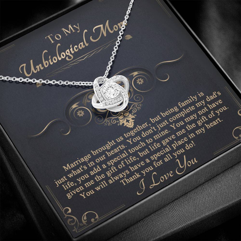 Unbiological Mom Gift - In Our Hearts - Love Knot  Necklace