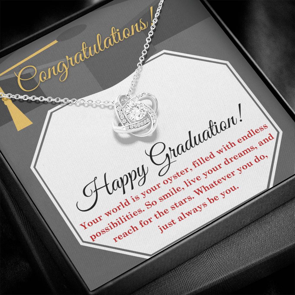 Her Graduation Gift - Your Oyster -  Love Knot  Necklace