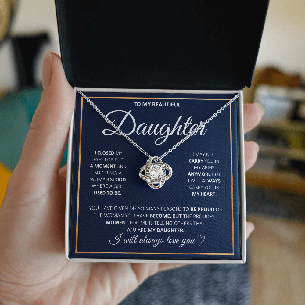 Graduation Gift for Daughter | Love Knot Necklace | “I Will Always Carry You In My Heart” | Meaningful Jewelry Gift