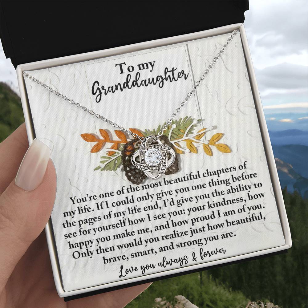 To My Granddaughter Jewelry Gift - Beautiful, Brave and Strong - Love Knot Necklace