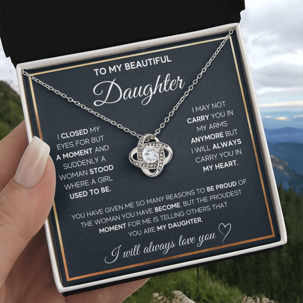 Daughter Jewelry Gift - Love Knot Necklace - Proud To Call You My Daughter