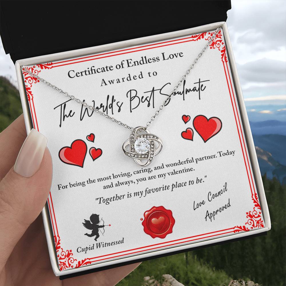 To My Soulmate Jewelry Gift - Love Knot Forever Necklace with Heartfelt Message Card From You - Cupid Witnessed