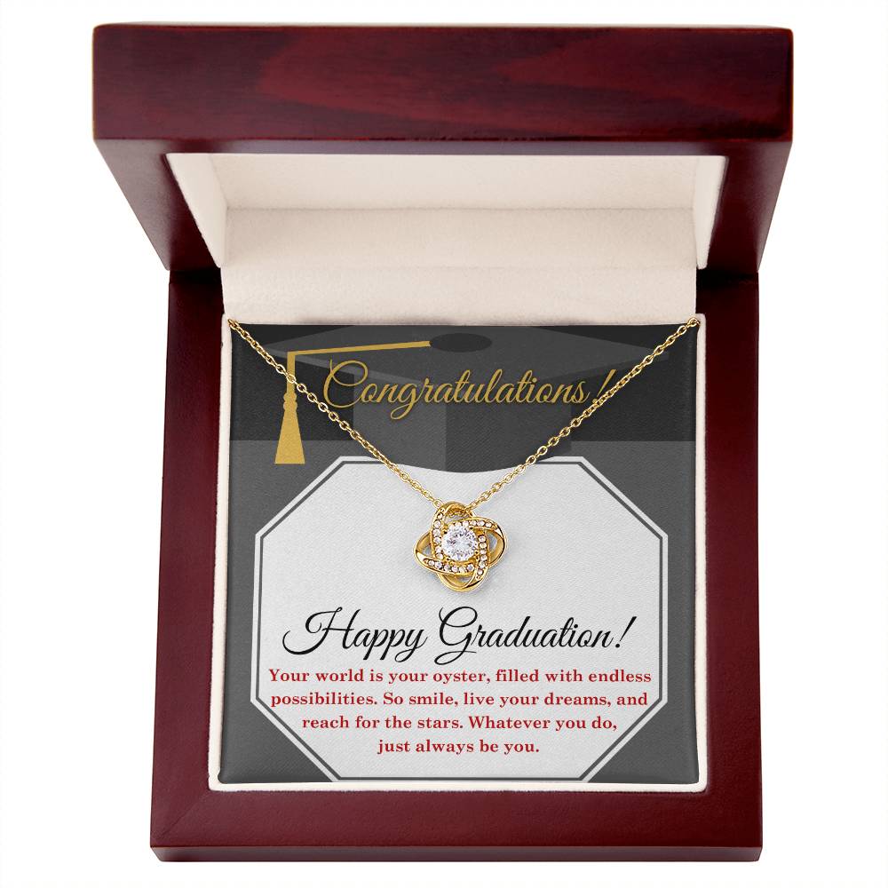 Her Graduation Gift - Your Oyster -  Love Knot  Necklace