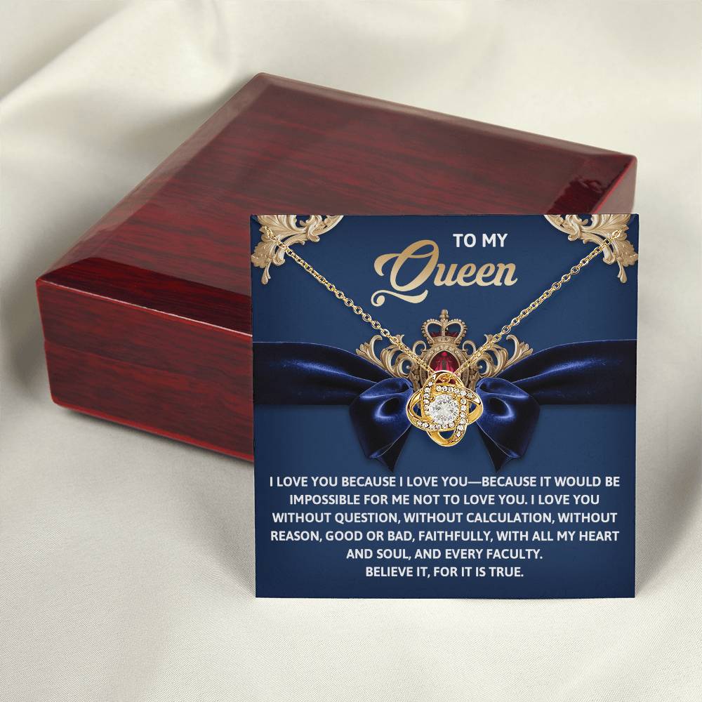 To My Queen Jewelry Gift - Love Knot Forever Necklace with Heartfelt Message Card From You - Every Faculty