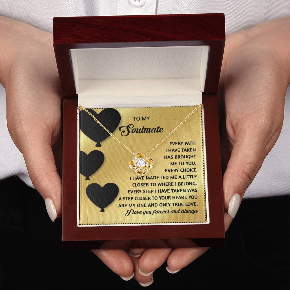 To My Soulmate Jewelry Gift - 14K Gold Love Knot Forever Necklace with Message Card - A Step Closer