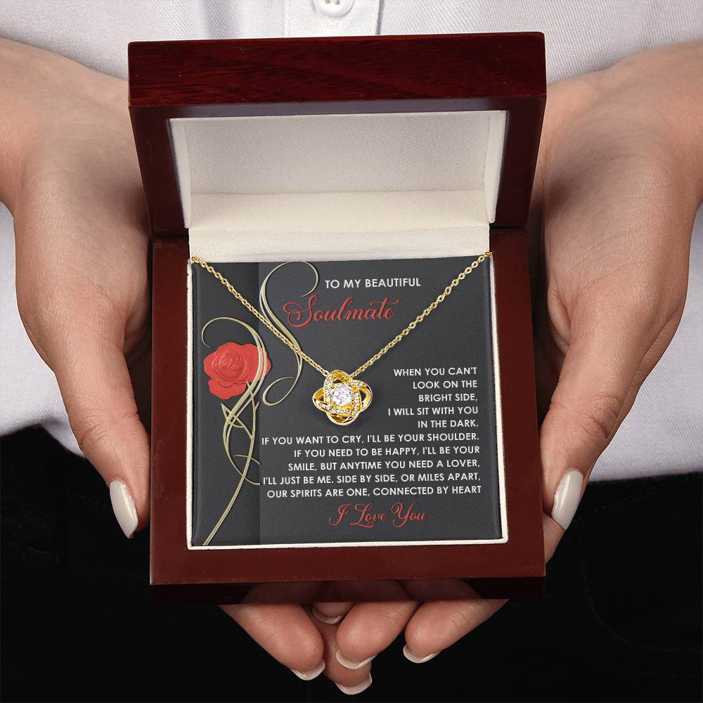 To My Soulmate Jewelry Gift - Love Knot Forever Necklace with Heartfelt Message Card From You - Be Me