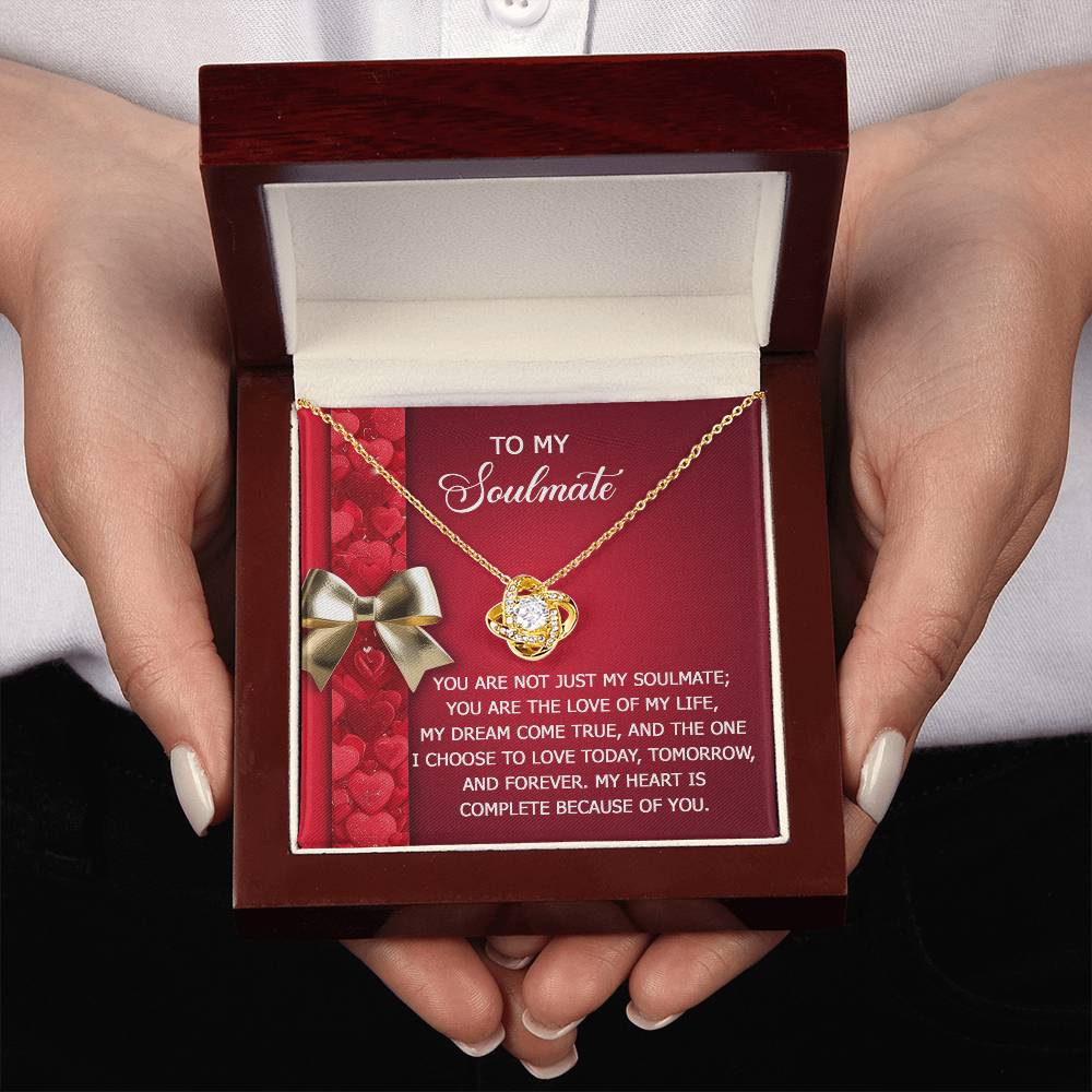 To My Soulmate Jewelry Gift - Love Knot Forever Necklace with Heartfelt Message Card From You - Because Of You