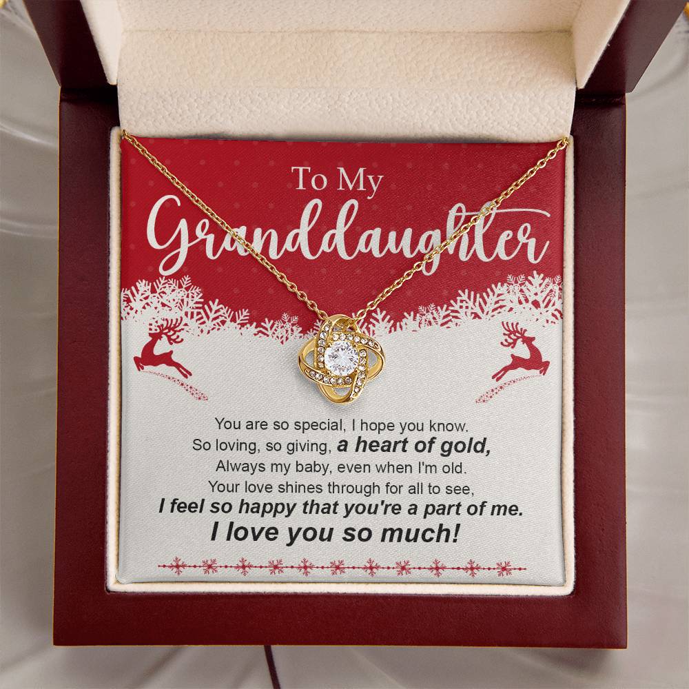 Granddaughter Jewelry Gift for Christmas - Heart of Gold - Love Knot Necklace