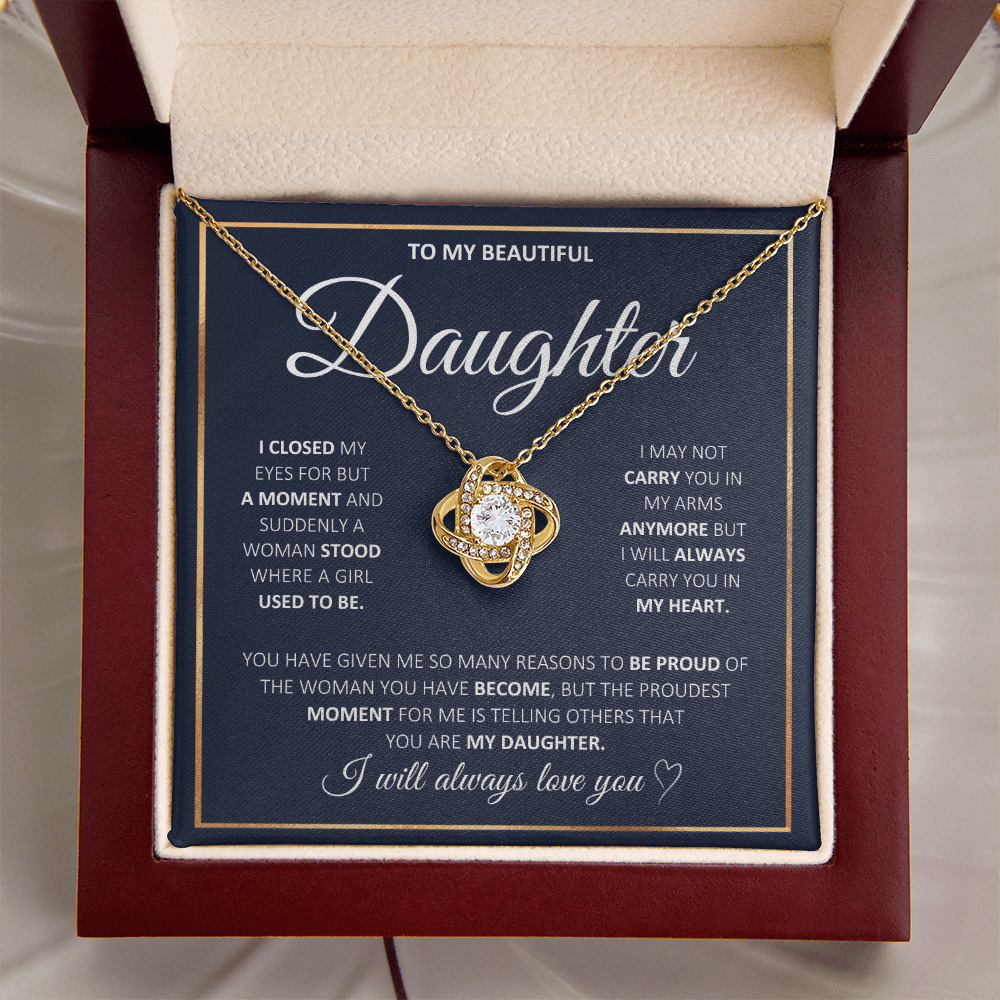 Graduation Gift for Daughter | Love Knot Necklace | “I Will Always Carry You In My Heart” | Meaningful Jewelry Gift