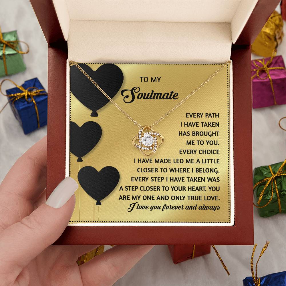 To My Soulmate Jewelry Gift - 14K Gold Love Knot Forever Necklace with Message Card - A Step Closer