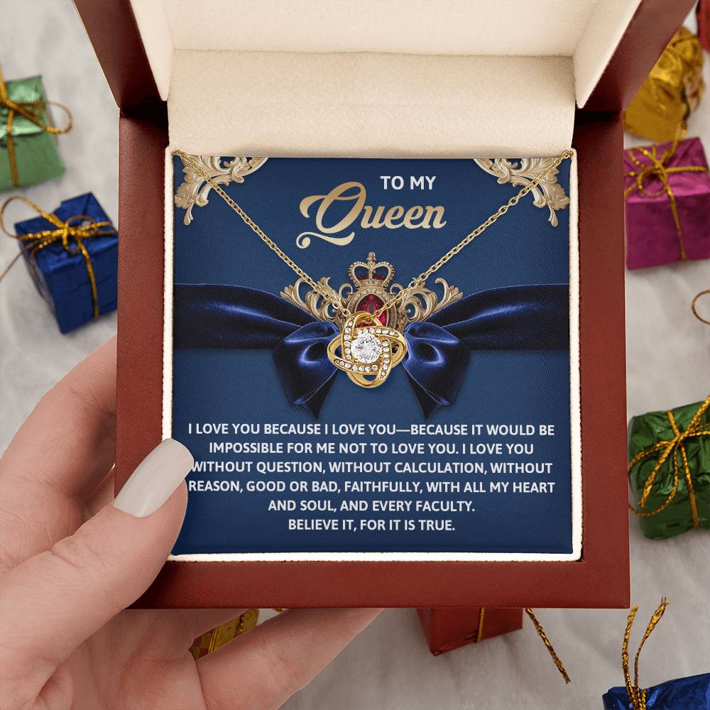 To My Queen Jewelry Gift - Love Knot Forever Necklace with Heartfelt Message Card From You - Every Faculty