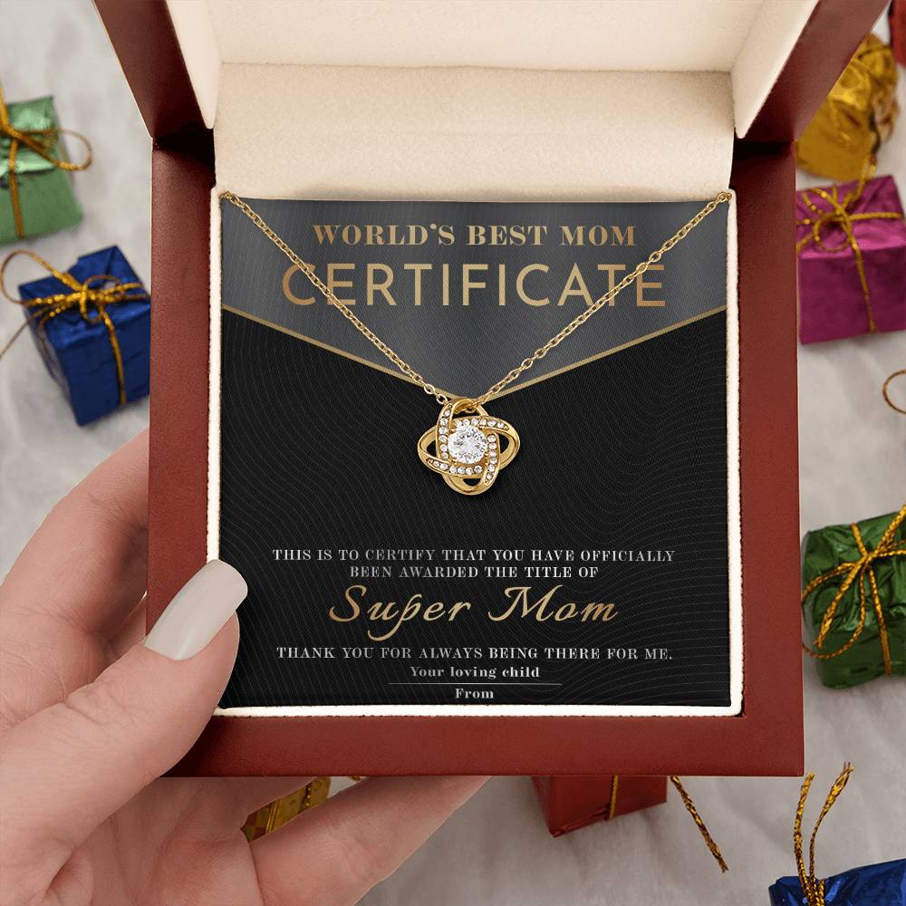 Gift For My Mom - Love Knot Necklace - World's Best Mom Certificate