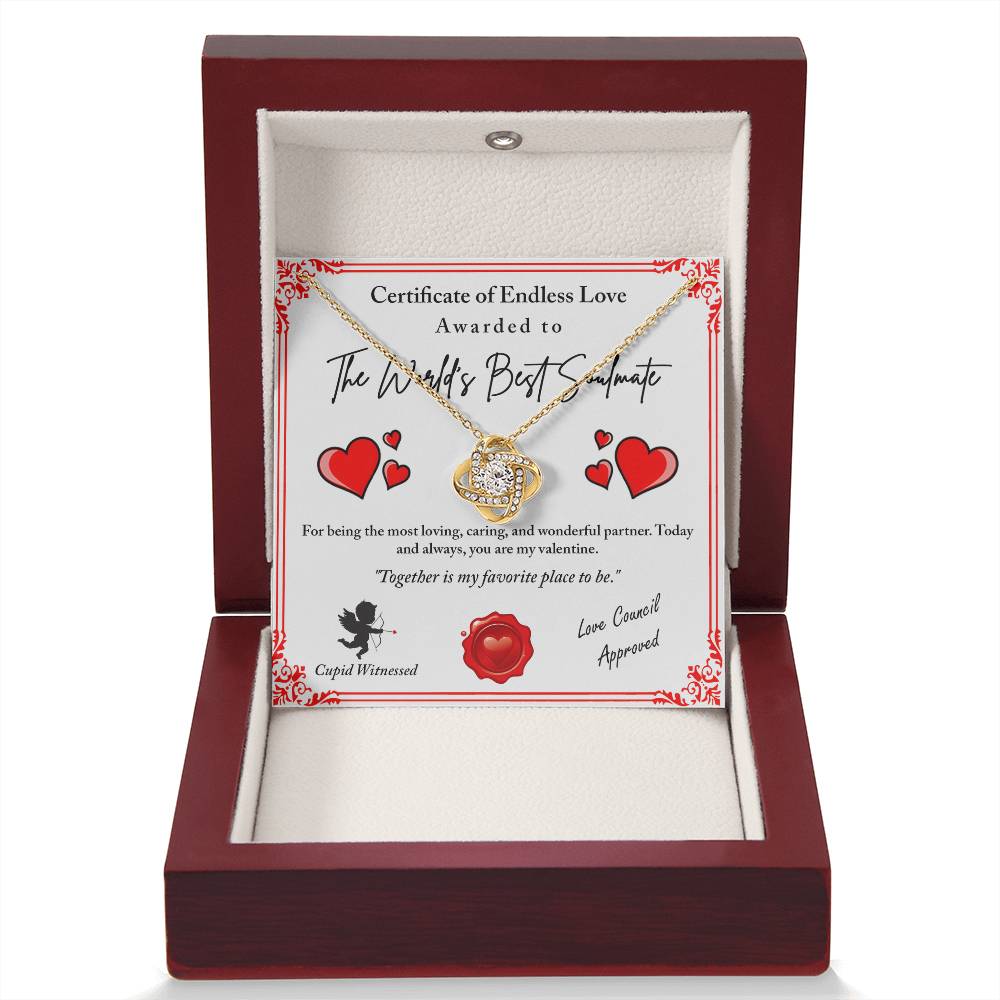 To My Soulmate Jewelry Gift - Love Knot Forever Necklace with Heartfelt Message Card From You - Cupid Witnessed