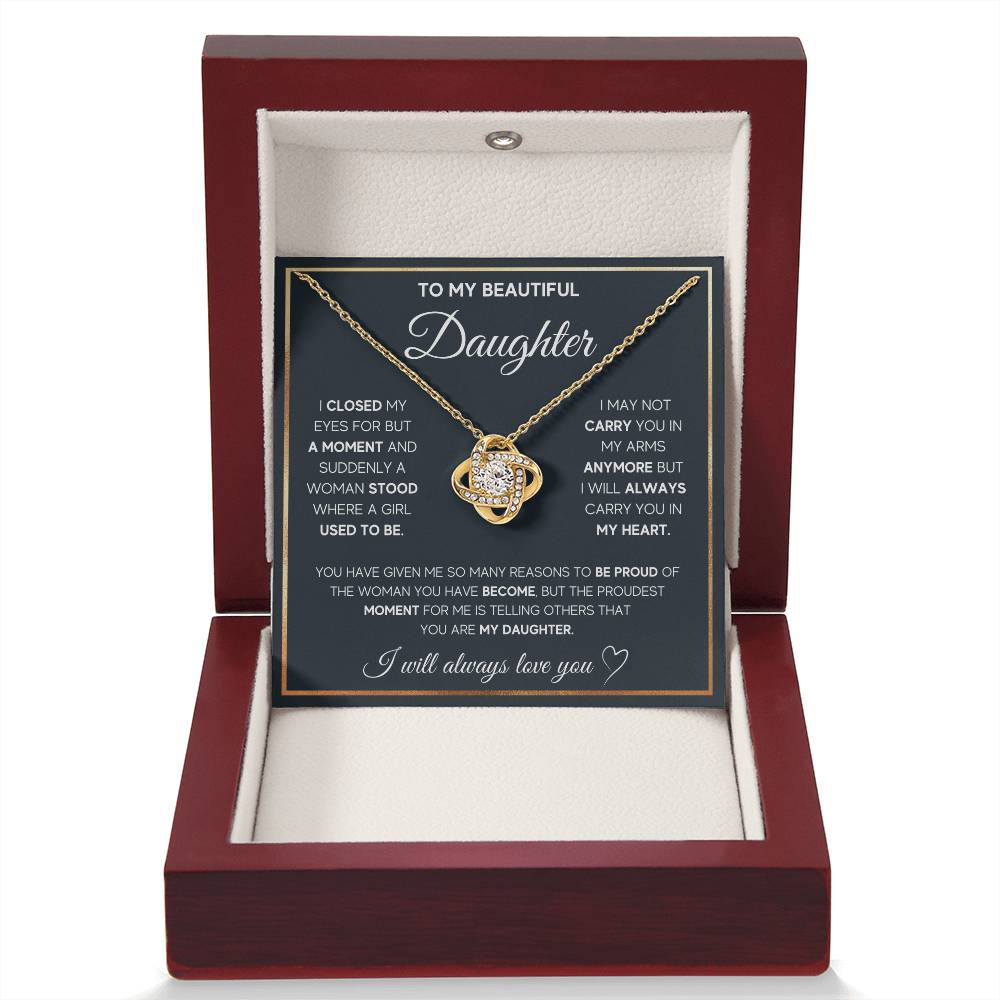 Daughter Jewelry Gift - Love Knot Necklace - Proud To Call You My Daughter