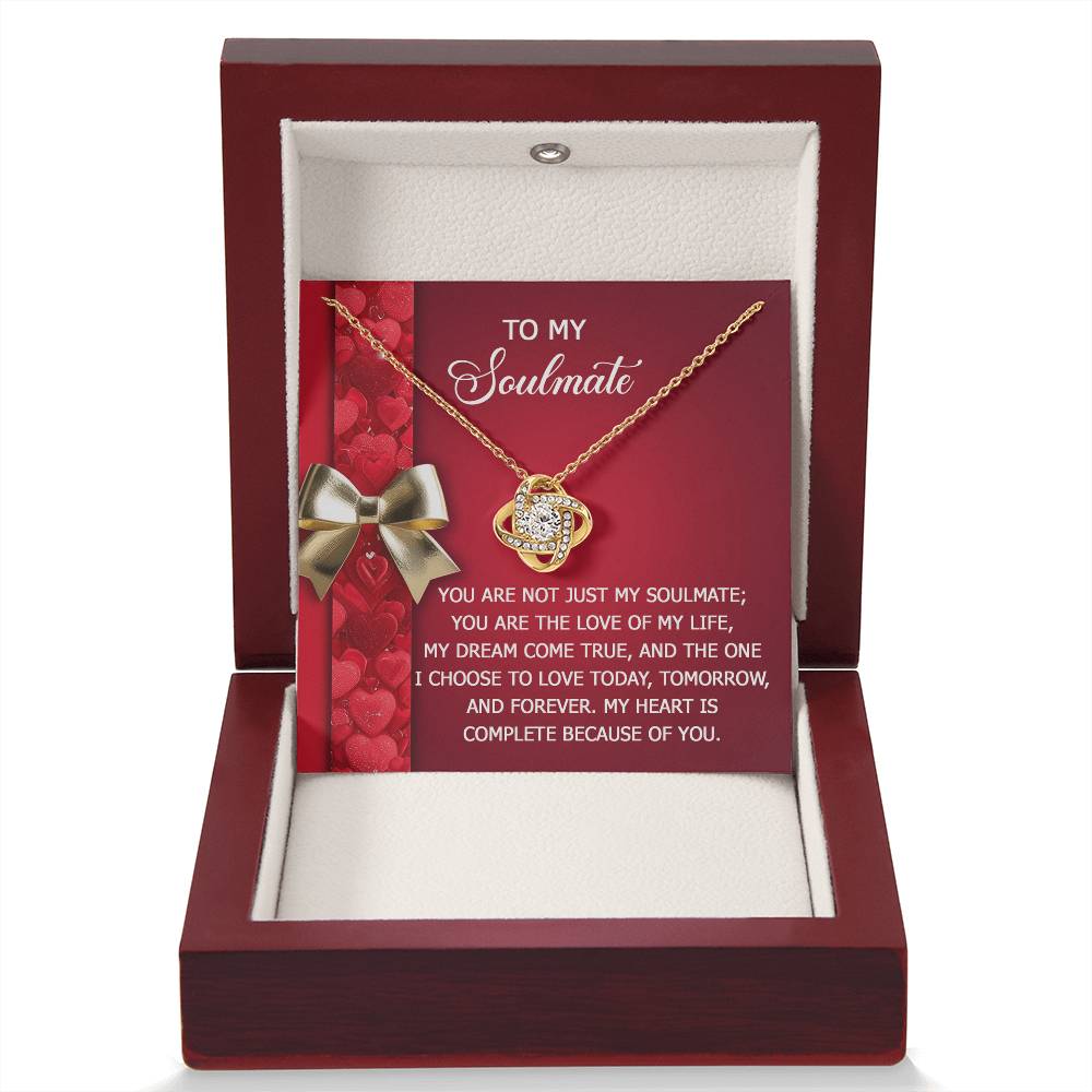 To My Soulmate Jewelry Gift - Love Knot Forever Necklace with Heartfelt Message Card From You - Because Of You