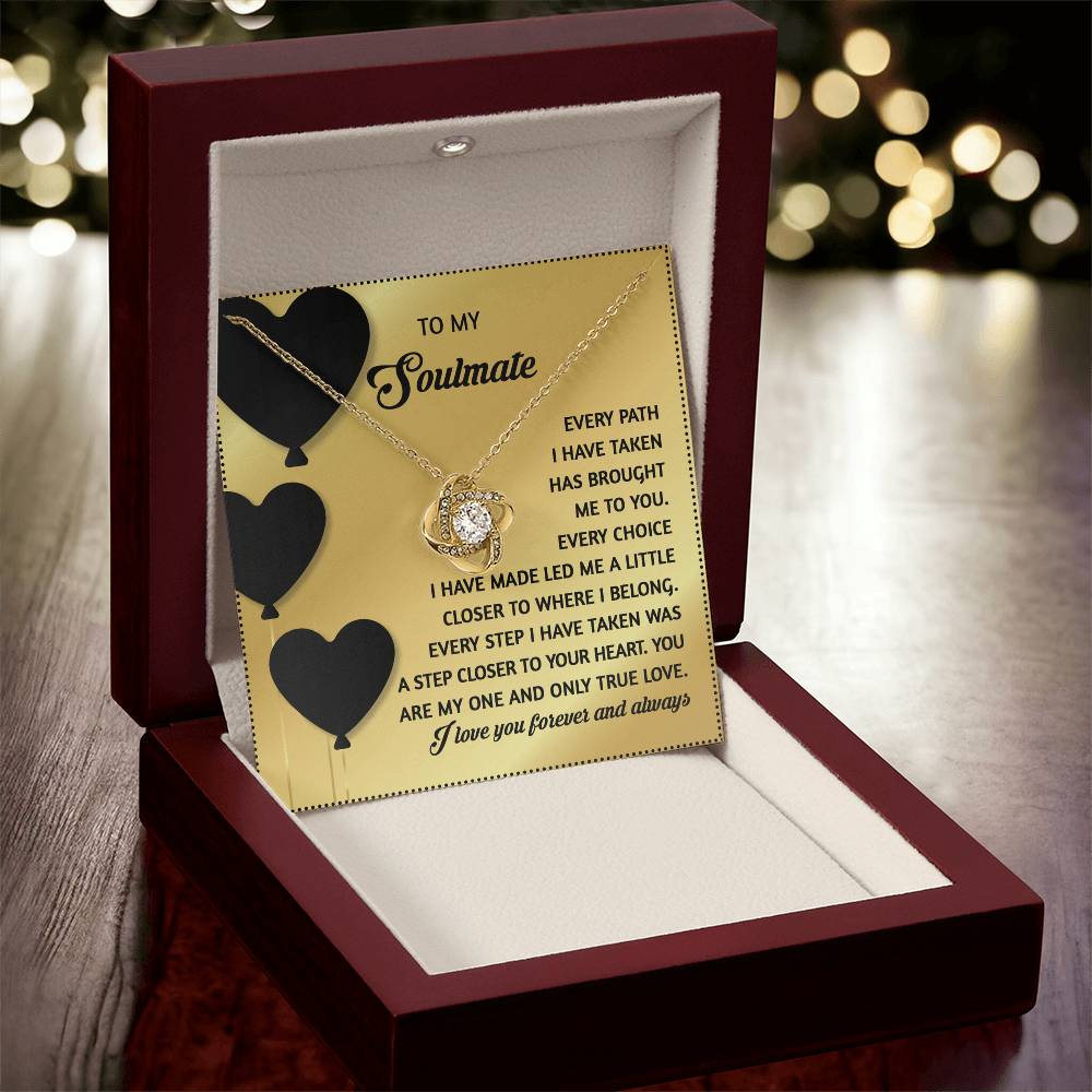 To My Soulmate Jewelry Gift - 14K Gold Love Knot Forever Necklace with Message Card - A Step Closer