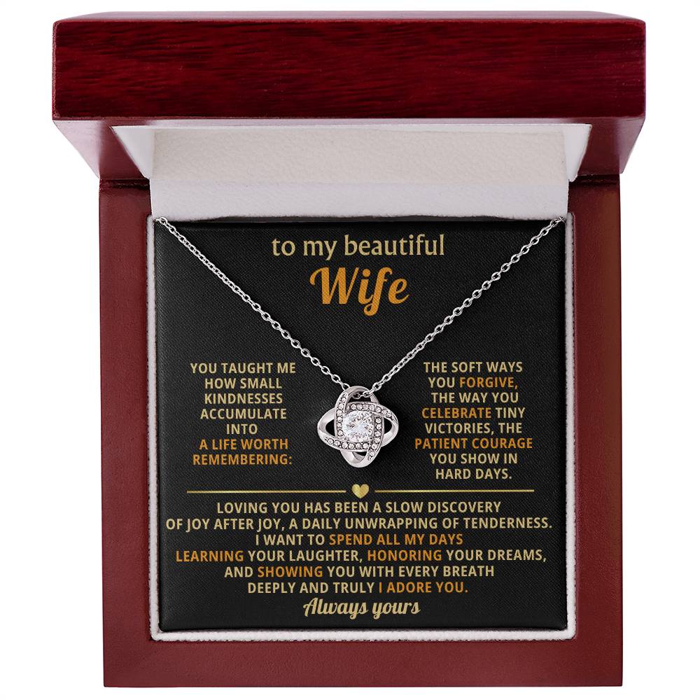 To My Beautiful Wife - A Life Worth Remembering - Eternal Love Knot Necklace in a Luxury Gift Box - Price Includes Free Shipping