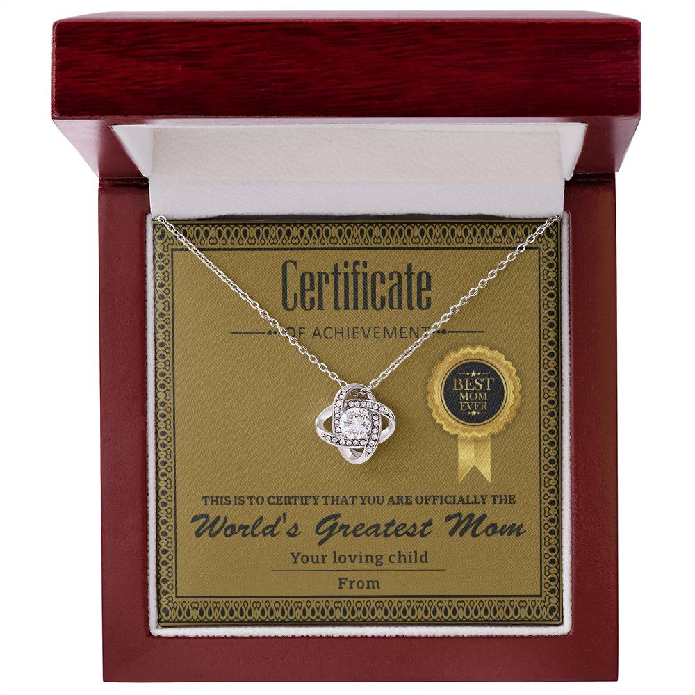 Gift For My Mom - Love Knot Necklace - Certificate of Achievement