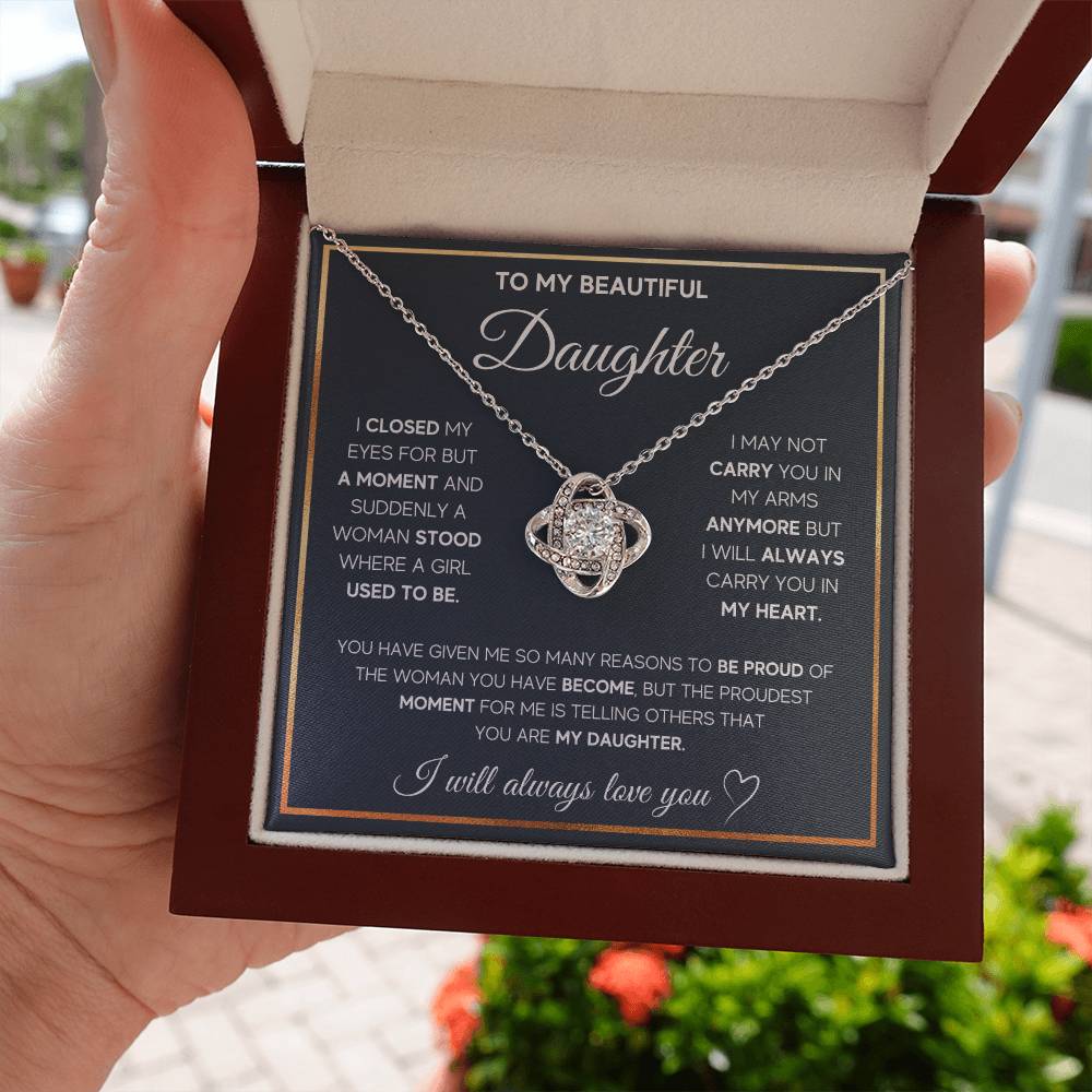 Daughter Jewelry Gift - Love Knot Necklace - Proud To Call You My Daughter