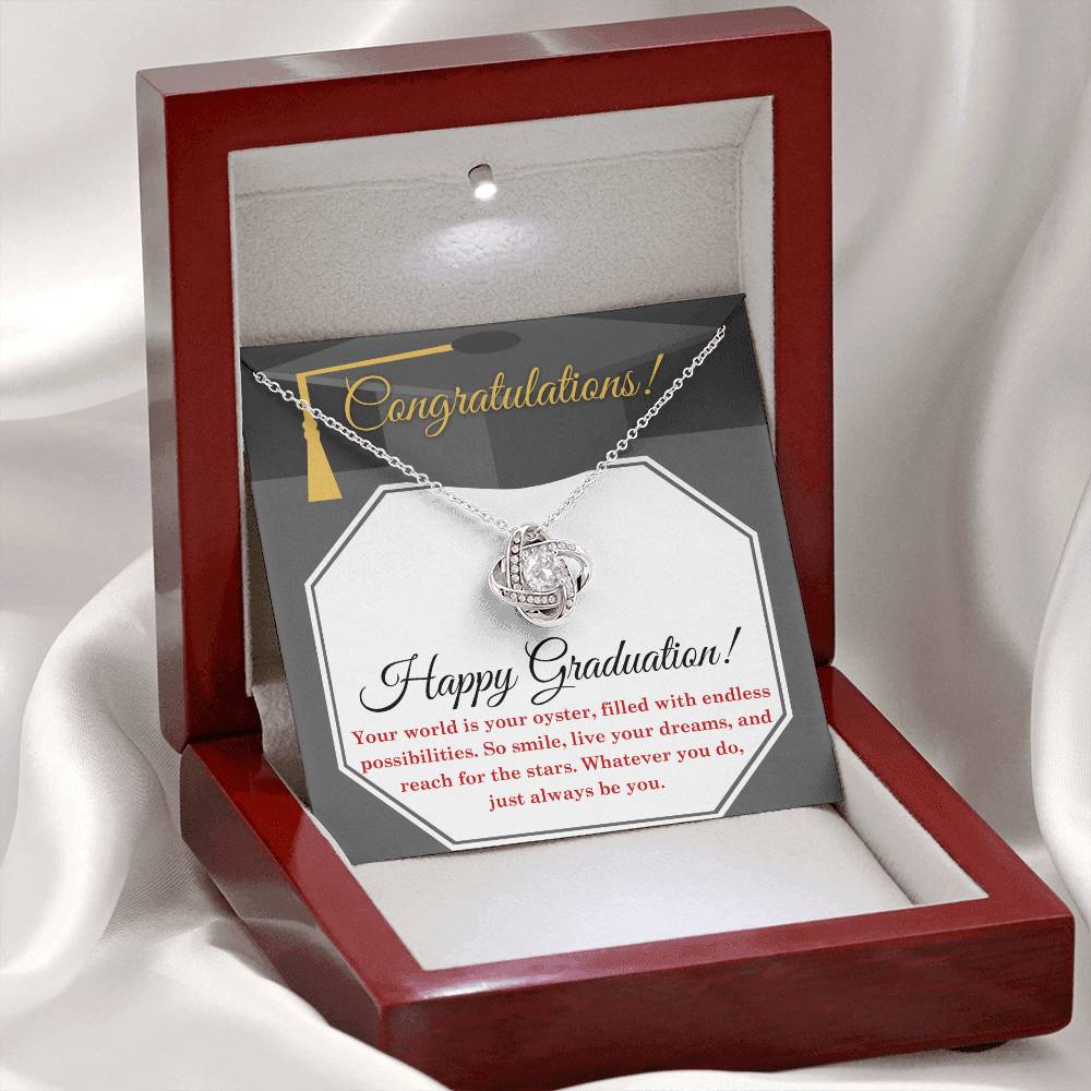 Her Graduation Gift - Your Oyster -  Love Knot  Necklace