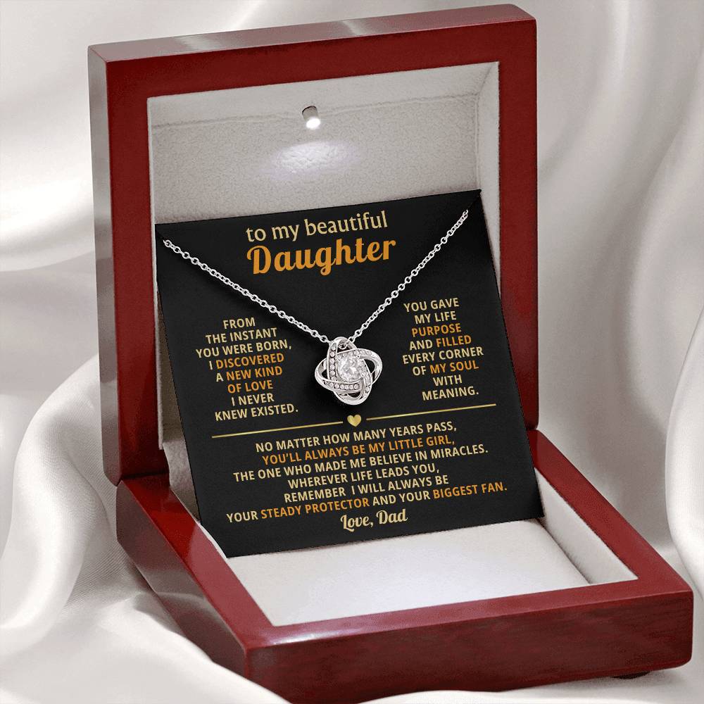 To My Daughter - I'm Your Biggest Fan - Eternal Love Knot Necklace - Luxury Gift Box with LED - Price Includes Free Shipping