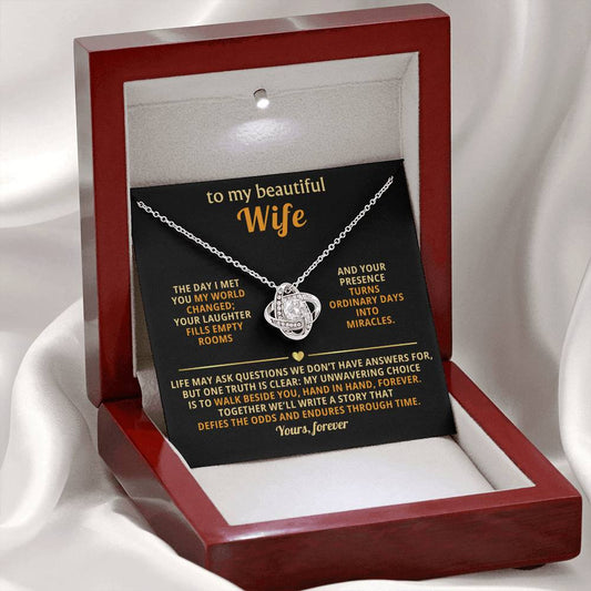 To My Beautiful Wife - Hand in Hand Forever - Eternal Love Knot Necklace - Price Includes Free Shipping