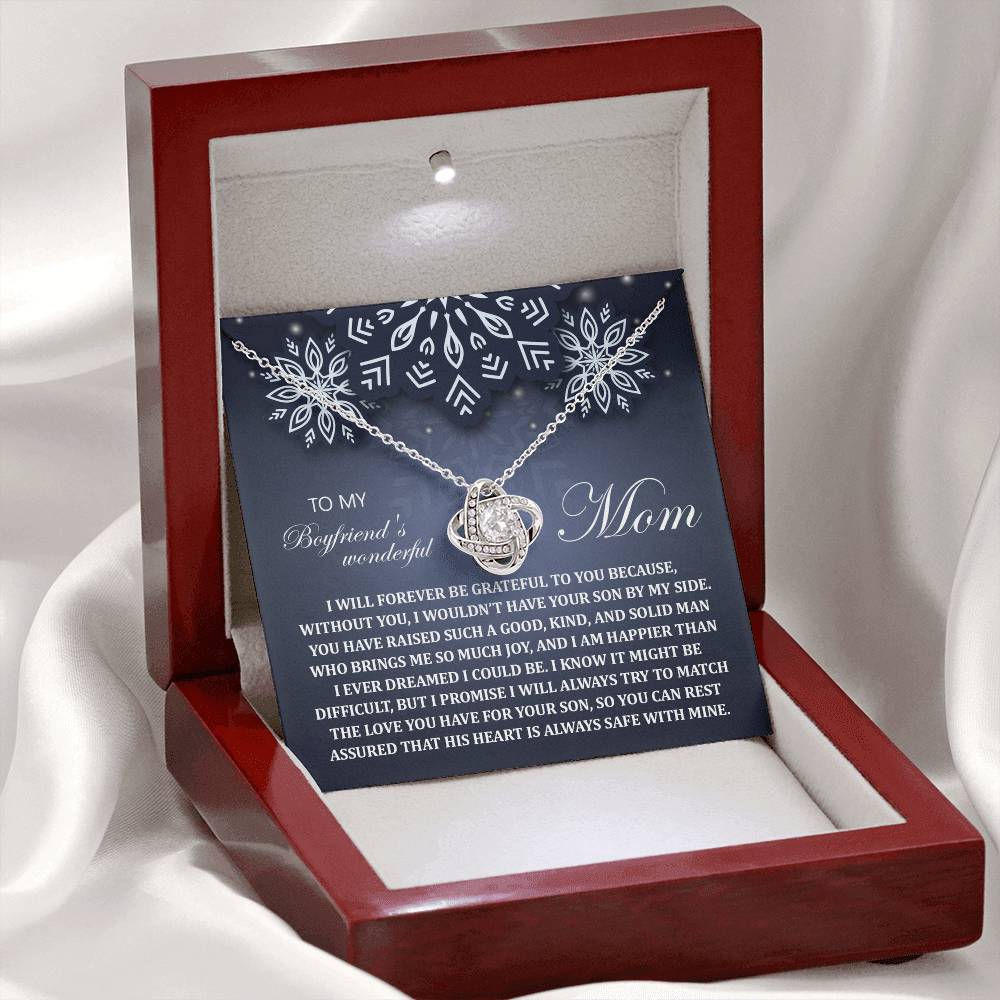 To My Boyfriend's Mom Jewelry Gift - Your Son By My Side -  Love Knot Necklace