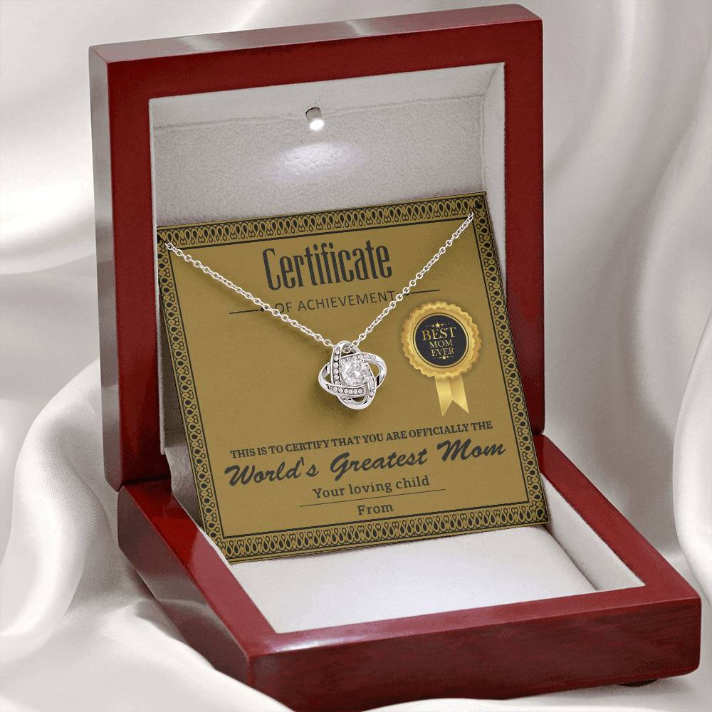 Gift For My Mom - Love Knot Necklace - Certificate of Achievement