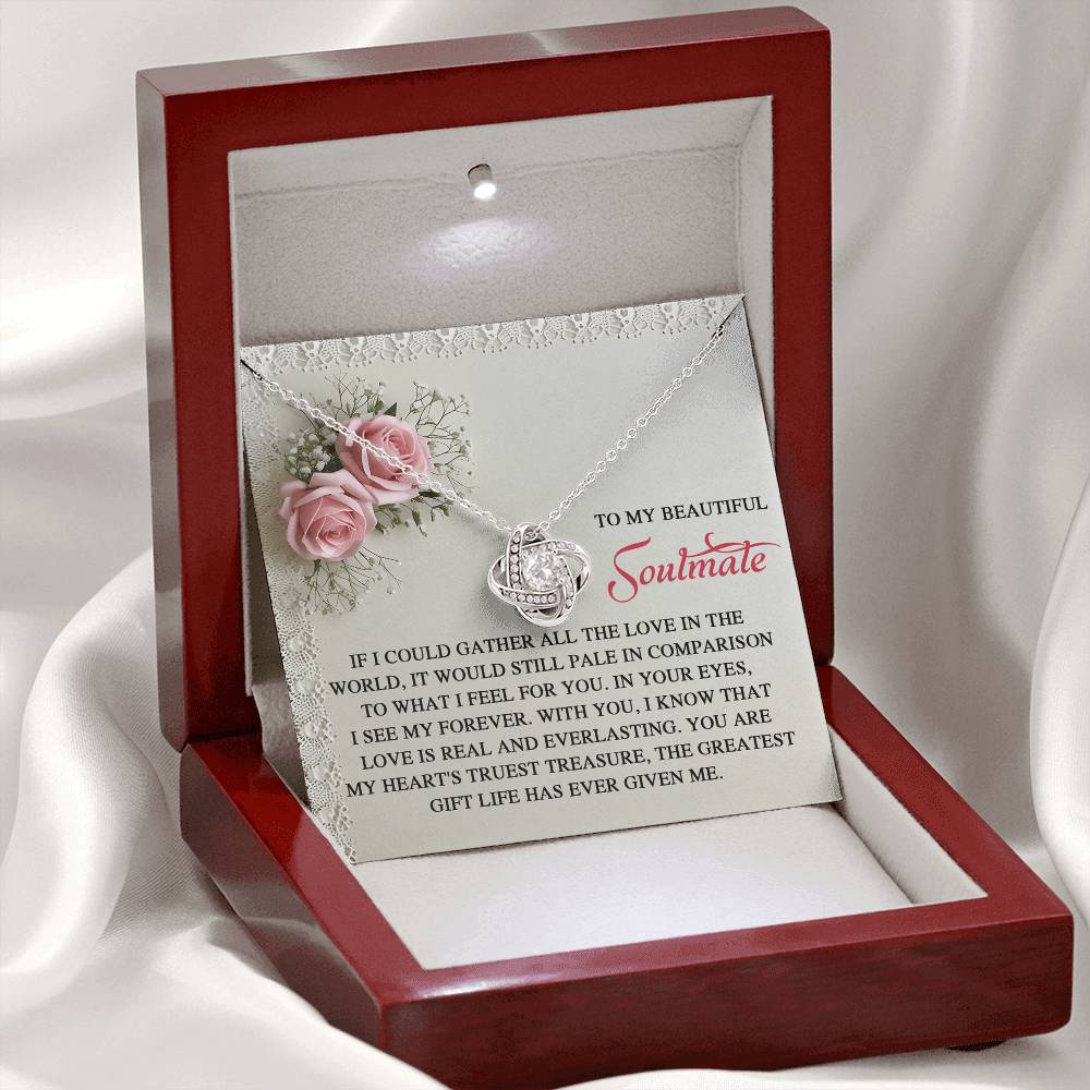 To My Soulmate Jewelry Gift - Love Knot Forever Necklace with Heartfelt Message Card From You - Given Me