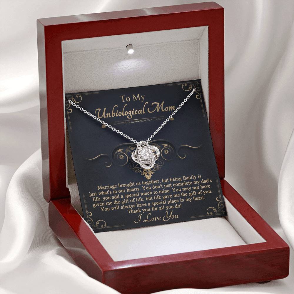 Unbiological Mom Gift - In Our Hearts - Love Knot  Necklace