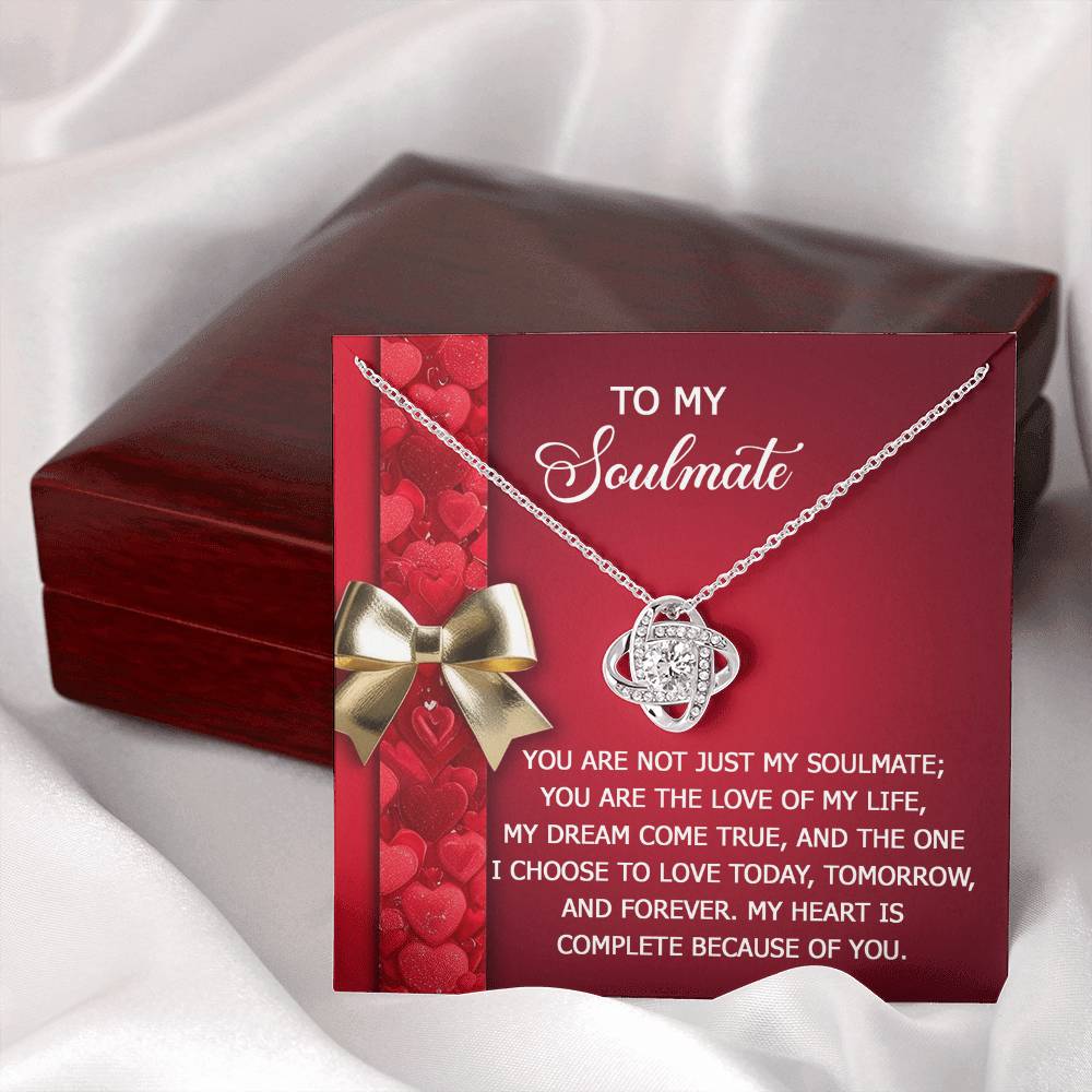 To My Soulmate Jewelry Gift - Love Knot Forever Necklace with Heartfelt Message Card From You - Because Of You