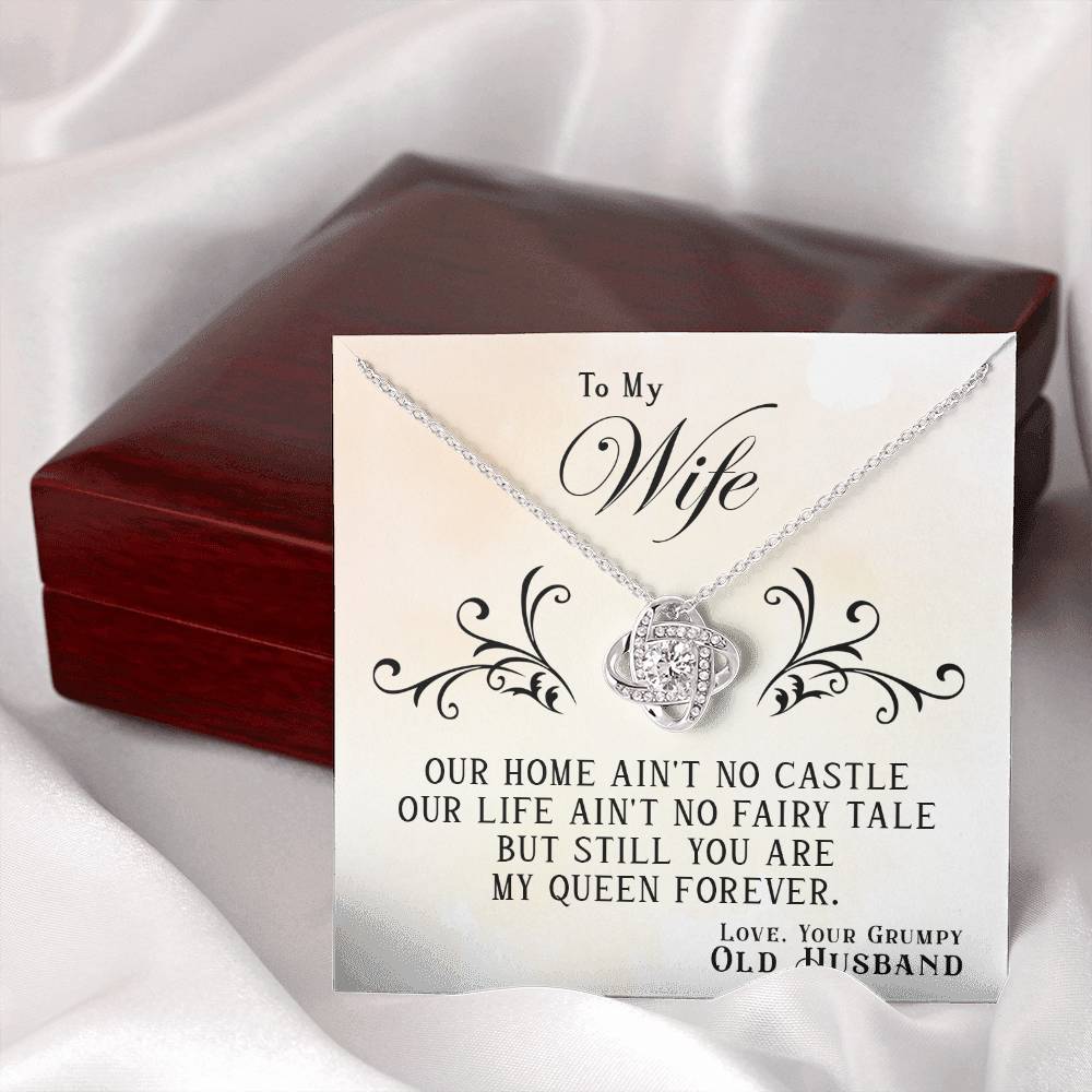 To My Wife - My Queen Forever - Eternal Love Knot Necklace Packaged in a Lighted Luxury Gift Box - Price Includes Free Shipping