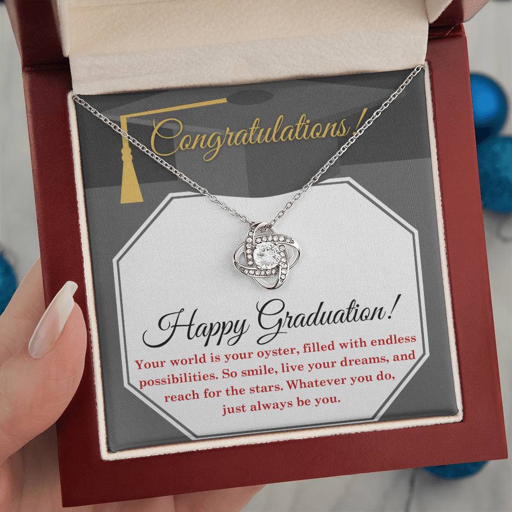 Her Graduation Gift - Your Oyster -  Love Knot  Necklace