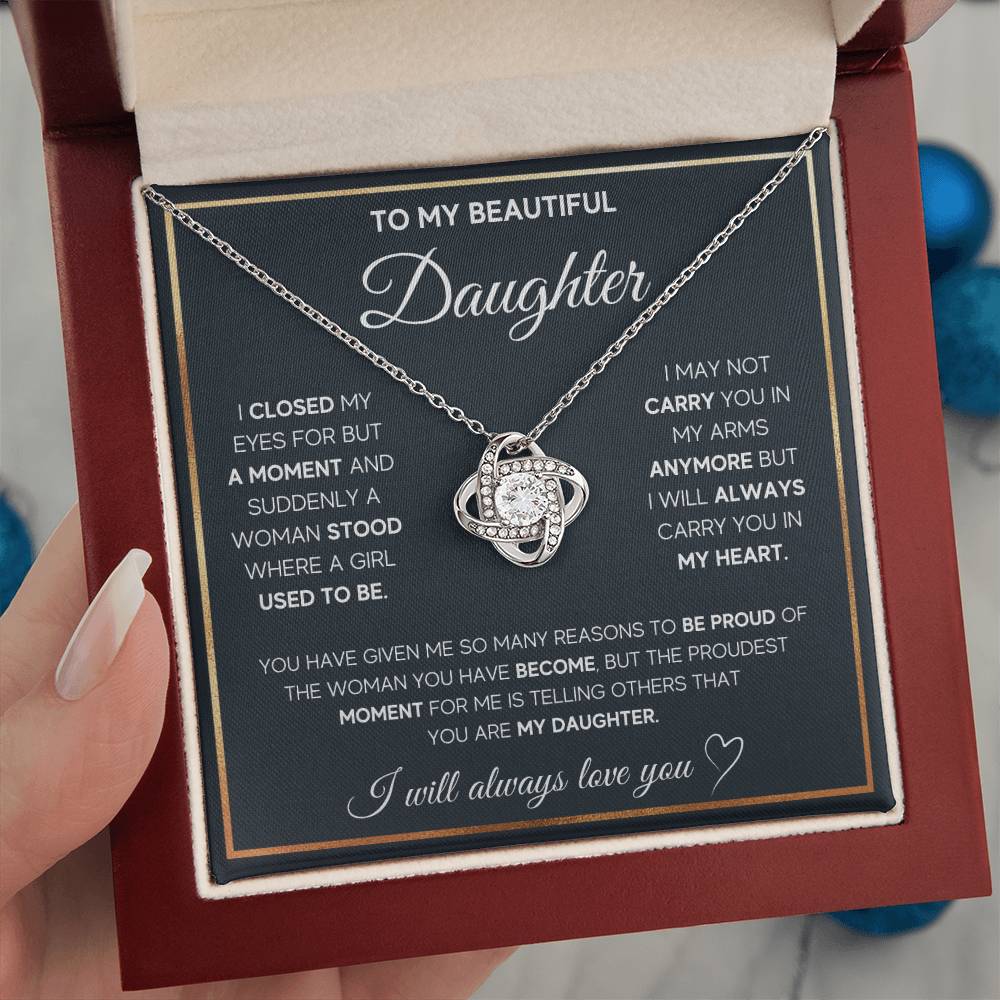 Daughter Jewelry Gift - Love Knot Necklace - Proud To Call You My Daughter