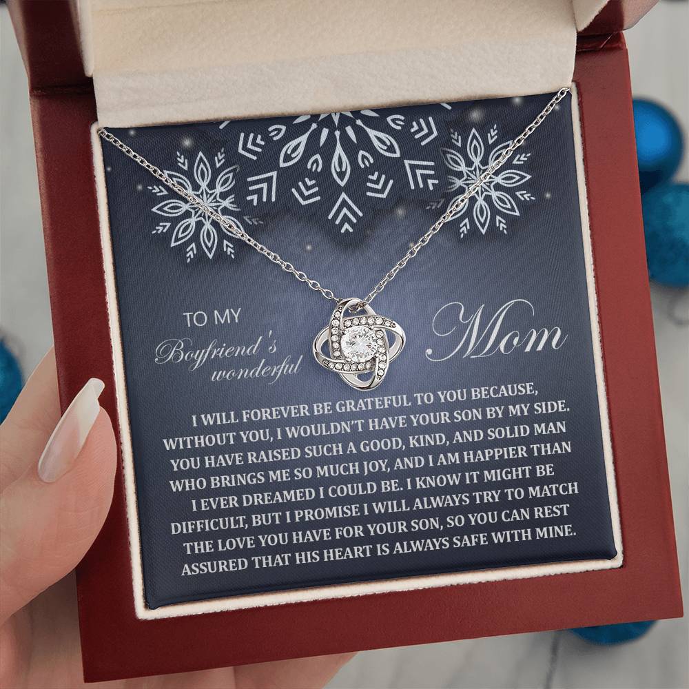 To My Boyfriend's Mom Jewelry Gift - Your Son By My Side -  Love Knot Necklace