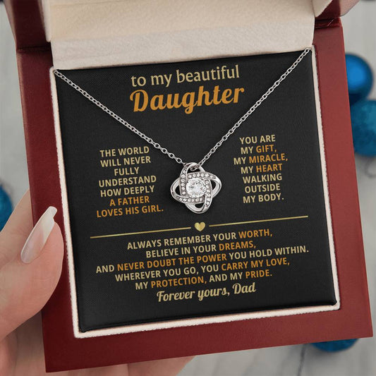 To My Daughter - You Are My Gift - Eternal Love Knot Necklace - Luxury Gift Box with LED - Price Includes Free Shipping