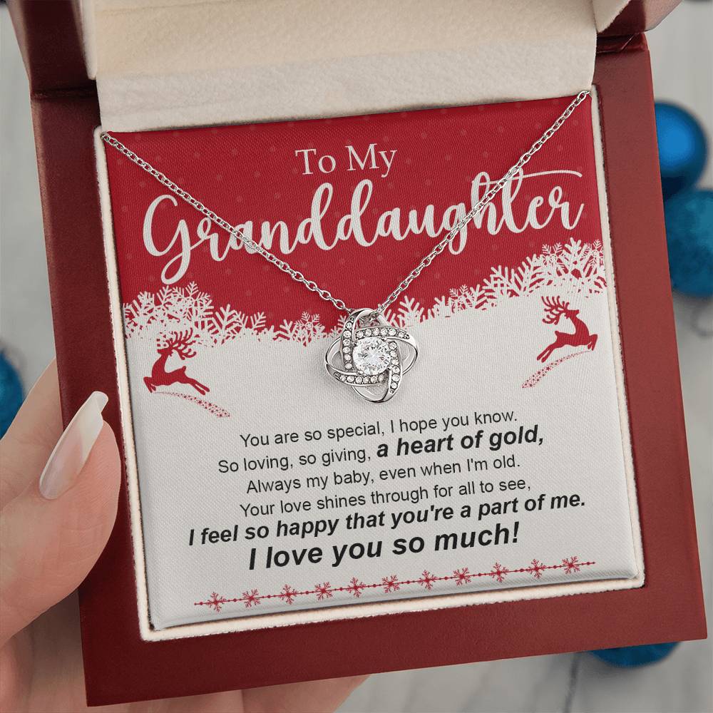 Granddaughter Jewelry Gift for Christmas - Heart of Gold - Love Knot Necklace