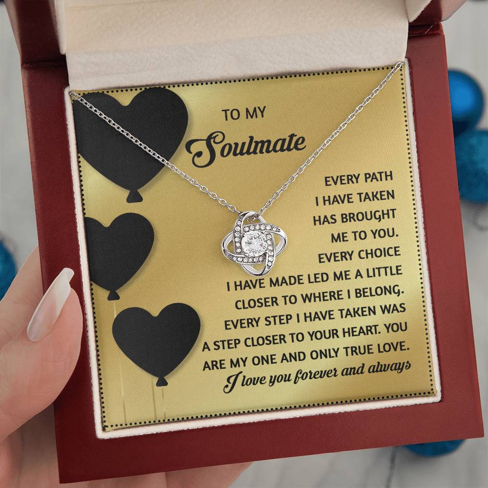 To My Soulmate Jewelry Gift - 14K Gold Love Knot Forever Necklace with Message Card - A Step Closer