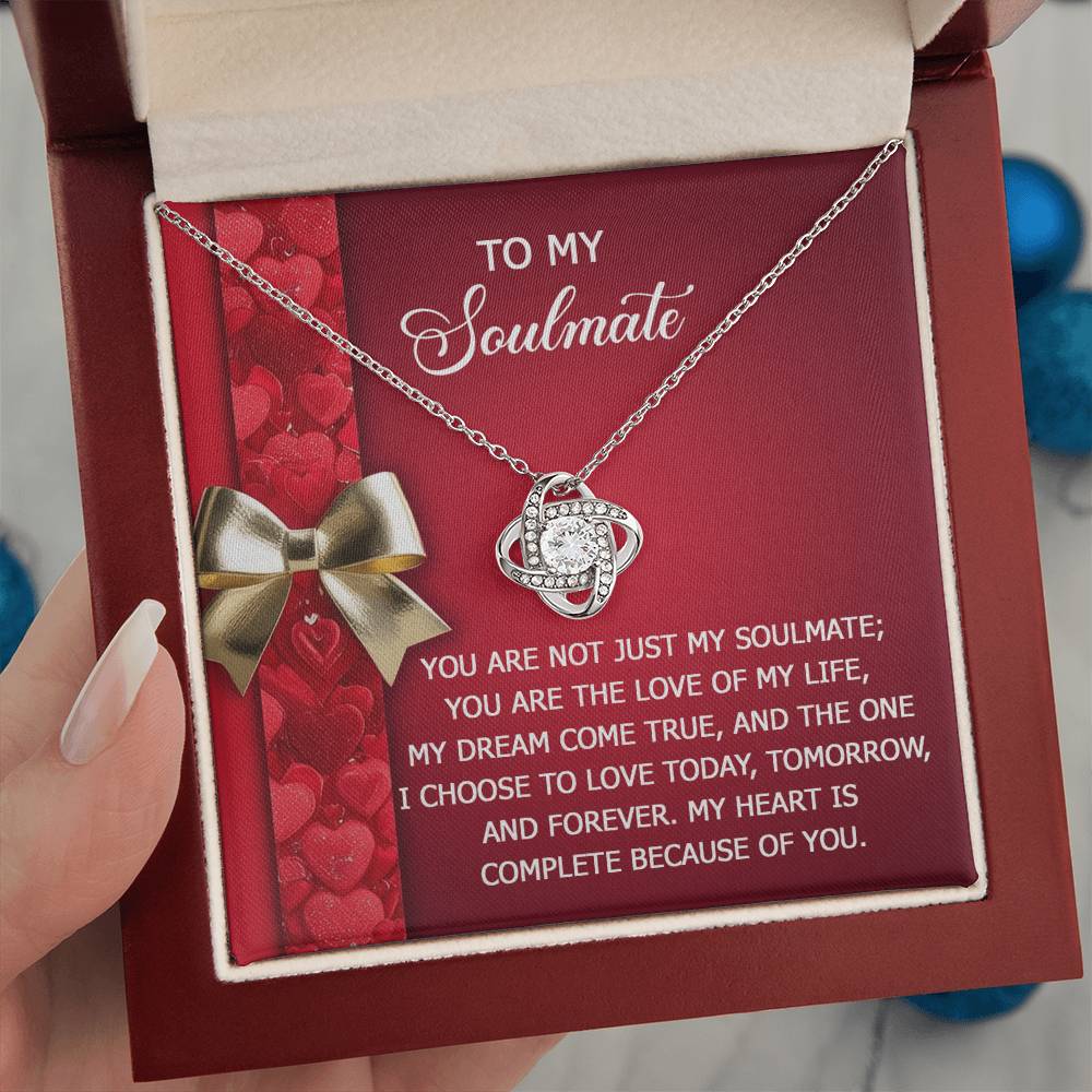 To My Soulmate Jewelry Gift - Love Knot Forever Necklace with Heartfelt Message Card From You - Because Of You