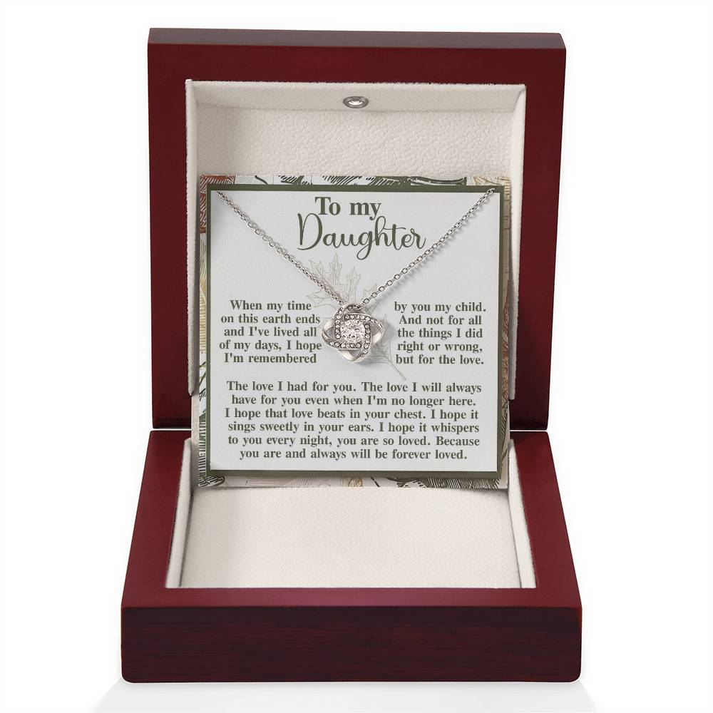 To My Daughter Jewelry Gift - Sweetly In Your Ears - Love Knot Necklace