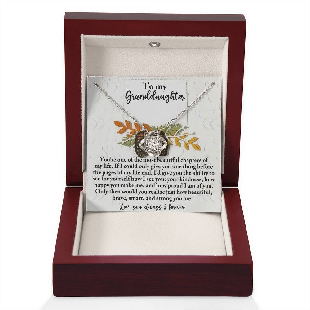 To My Granddaughter Jewelry Gift - Beautiful, Brave and Strong - Love Knot Necklace