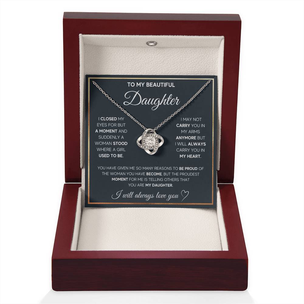 Daughter Jewelry Gift - Love Knot Necklace - Proud To Call You My Daughter