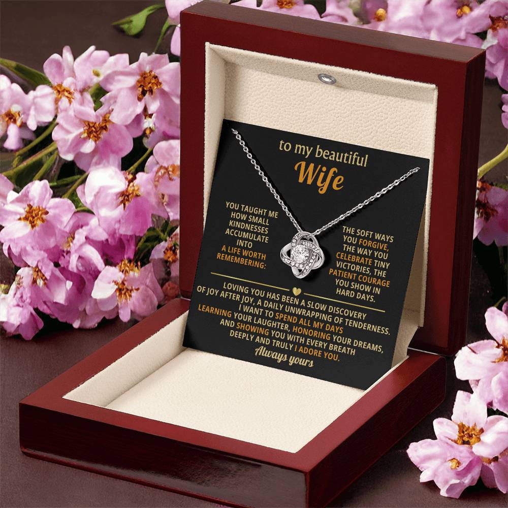 To My Beautiful Wife - A Life Worth Remembering - Eternal Love Knot Necklace in a Luxury Gift Box - Price Includes Free Shipping