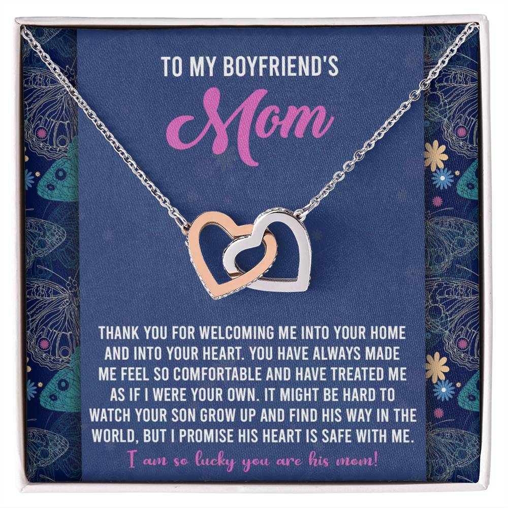 Boyfriends Mom Gift - Locked Hearts Necklace - His Heart Is Safe With Me