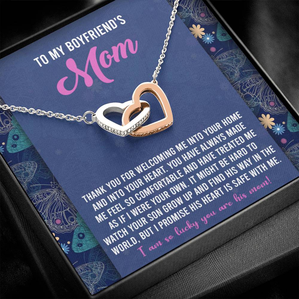 Boyfriends Mom Gift - Locked Hearts Necklace - His Heart Is Safe With Me