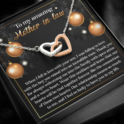 Mother-in-Law Jewelry Gift - Interlocking Hearts Necklace - Two Hearts