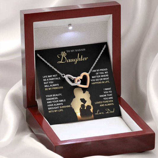 To My Daughter From Dad - Interlocking Hearts Necklace -Be My Princess