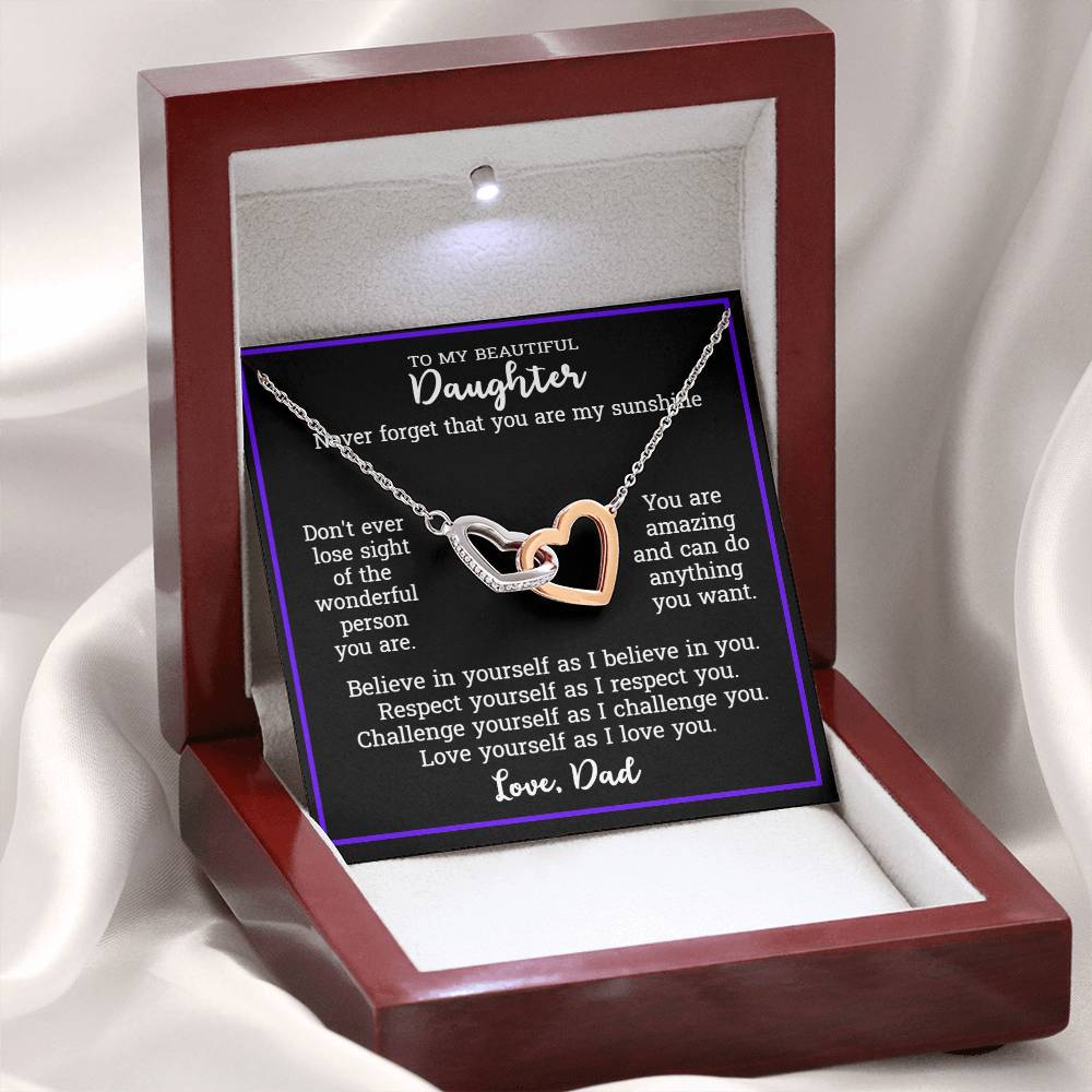 Gift For Daughter From Dad - Locked Hearts Necklace Gift