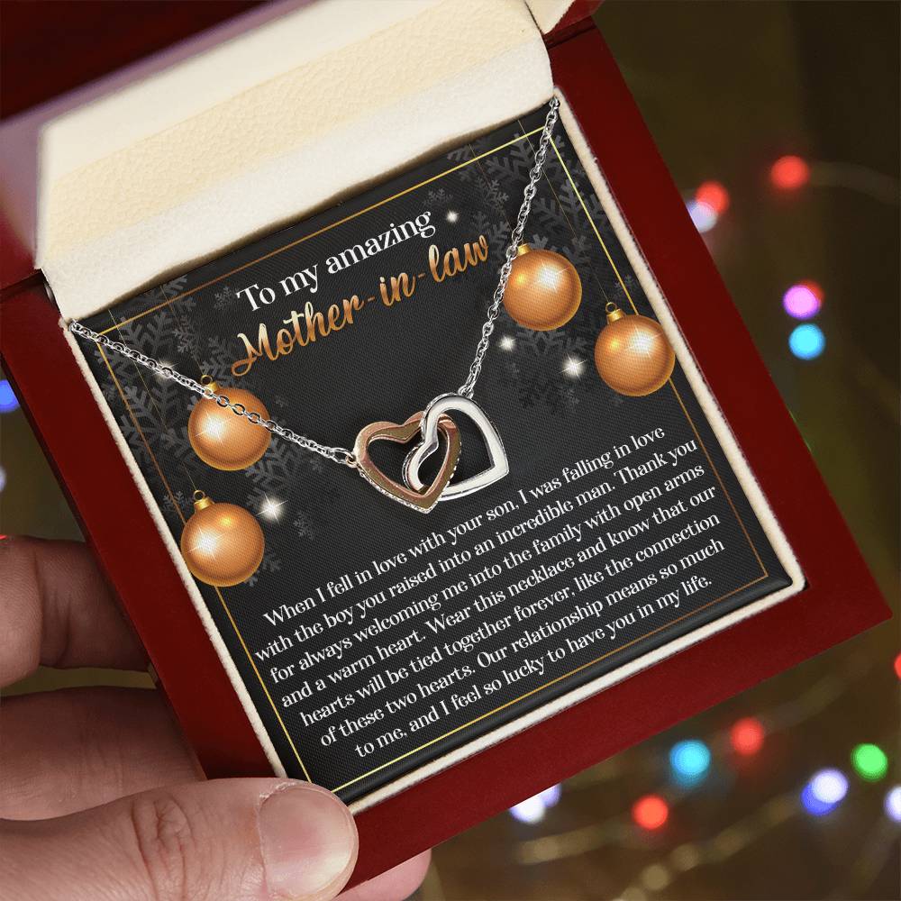 Mother-in-Law Jewelry Gift - Interlocking Hearts Necklace - Two Hearts