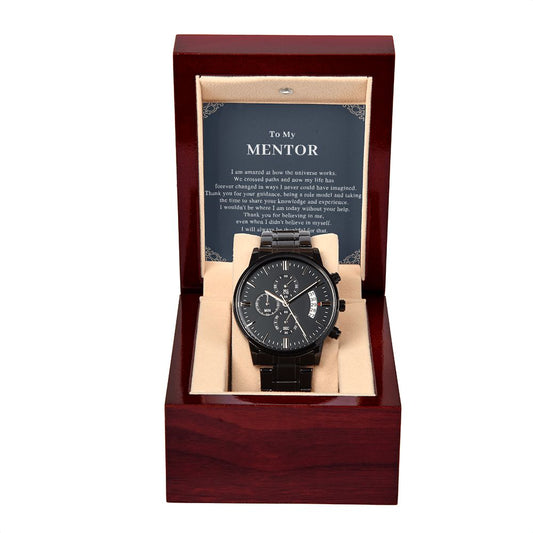 To My Mentor Gift - Engraved Black Watch - Thanks For Believing In Me